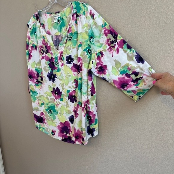 Croft & Barrow Women's Colorful Floral Print 3/4 Sleeve V-neck Tunic Blouse 2X - Picture 4 of 8